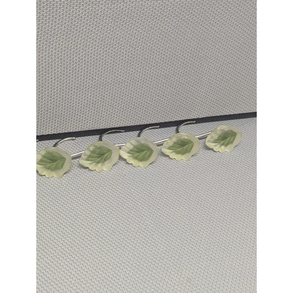 Vintage Frosted Resin Green Leaf Shower Curtain Hooks Set of 8 Botanical Decor